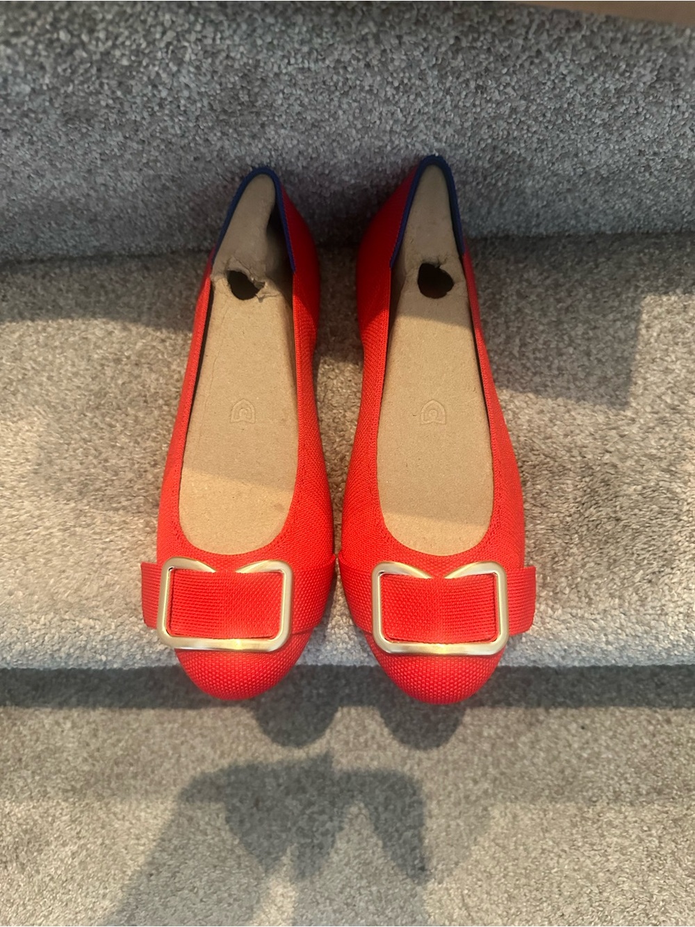 Rothy's Emblem Flat in Red with Gold Buckle Accent